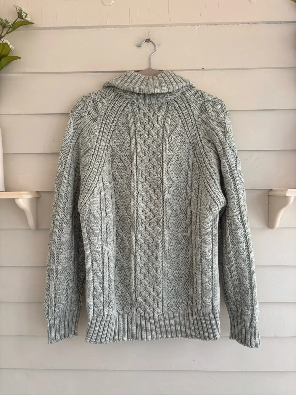 Thane Vintage Chunky Cable Knit Full Zip Sweater Mint Heather Men’s Size Large